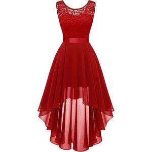 BeryLove Women Red Chiffon Scoop Neck Sleeveless Lace Cocktail Dresses